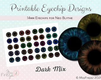 Druckbare Augenchip Designs - 14mm Realistische Augen für Neo Blythe Doll - Dark Mix