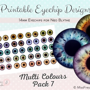 Printable Eyechip Designs - 14mm Realistic Eyes for Neo Blythe Doll - Multi Colours Pack 7