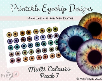Ausdruckbare Augenchip Designs - 14mm Realistische Augen für Neo Blythe Doll - Multi Colors Pack 7