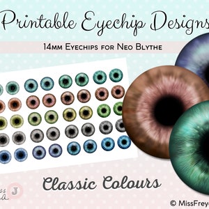 Printable Eyechip Designs - 14mm Realistic Eyes for Neo Blythe Doll - Classic Colours
