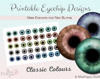 Druckbare Eyechip-Designs – 14 mm realistische Augen für Neo Blythe Doll – klassische Farben