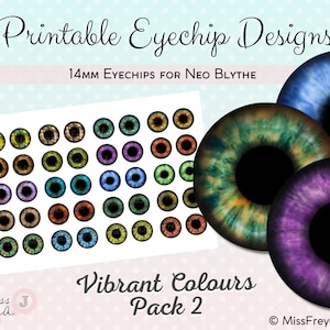 Printable Eyechip Designs - 14mm Realistic Eyes for Neo Blythe Doll - Vibrant Colours Pack 2