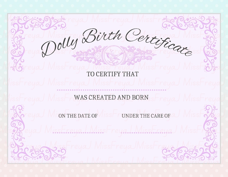 Printable Doll Birth Certificate for Doll Customisers, Blythe Doll
