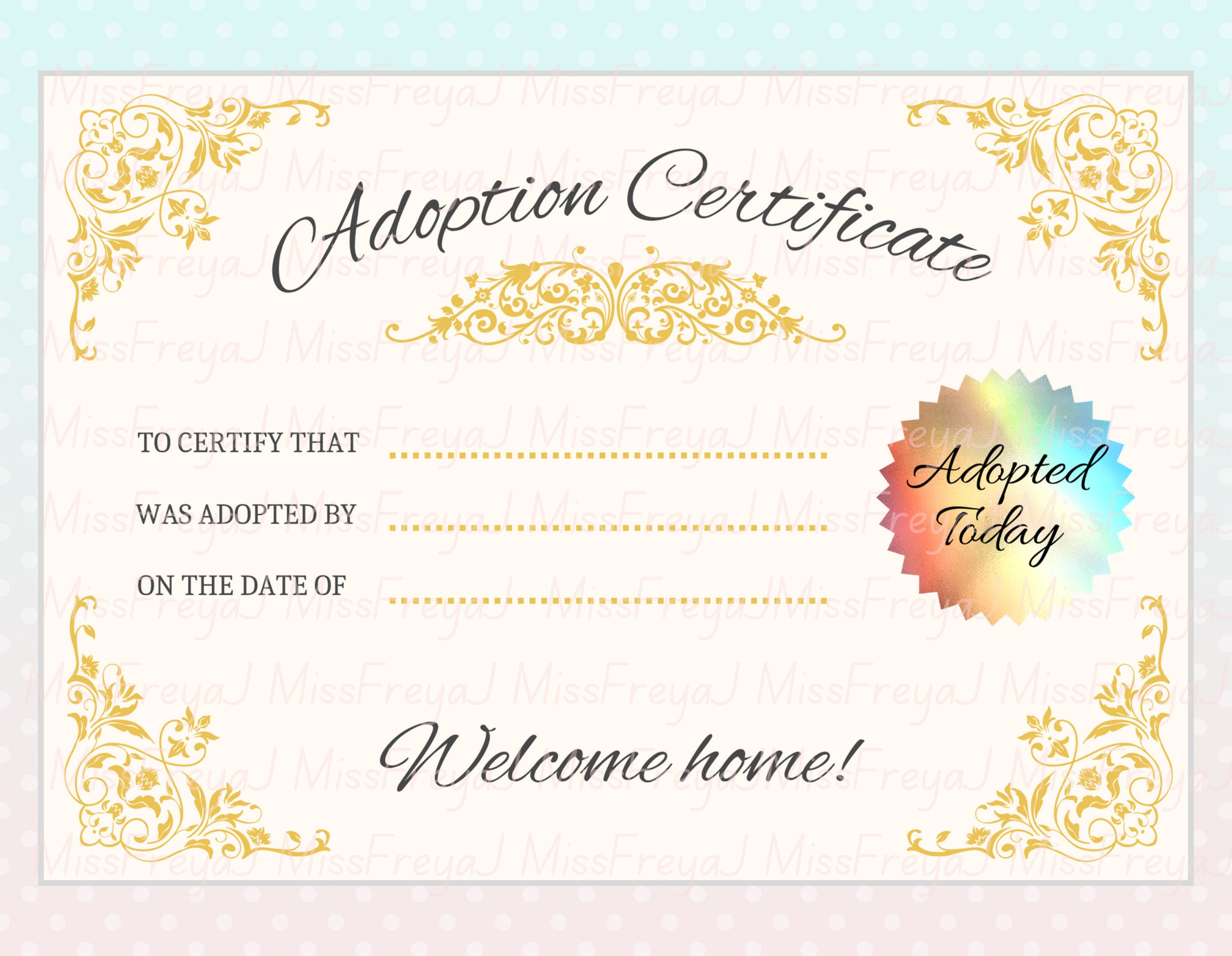 Doll Certificate Of Adoption Printable Free