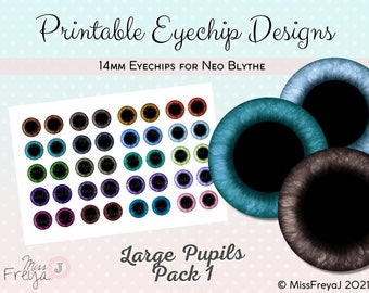 Printable Eyechip Designs - 14mm Realistic Eyes for Neo Blythe Doll - Large Pupils Pack 1