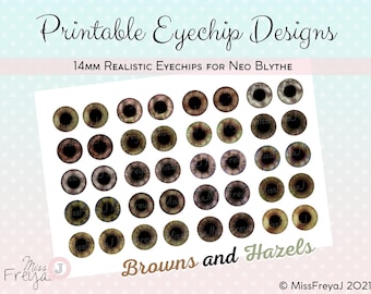 Druckbare Eyechip Designs - 14mm Realistische Augen für Neo Blythe Doll - Browns and Hazels Set