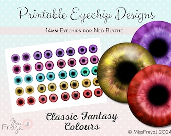 Druckbare Eyechip-Designs – 14 mm realistische Augen für Neo Blythe Doll – klassische Fantasy-Farben