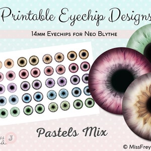 Printable Eyechip Designs - 14mm Realistic Eyes for Neo Blythe Doll - Pastels Mix