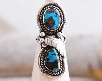 Vintage Native American Double Turquoise Sterling Silver Ring