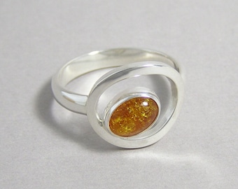 Amber and Sterling Silver Orbit Ring