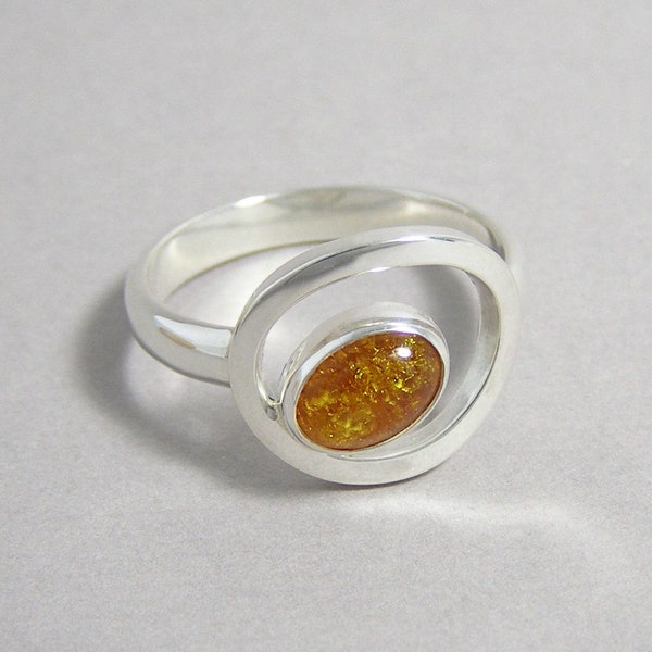 Amber and Sterling Silver Orbit Ring