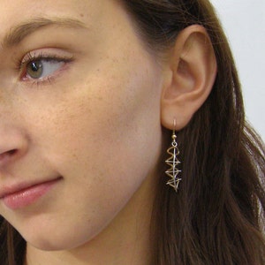 Mod Geometric Earrings, Bronze and Sterling Silver with 14kt Gold Bead image 2