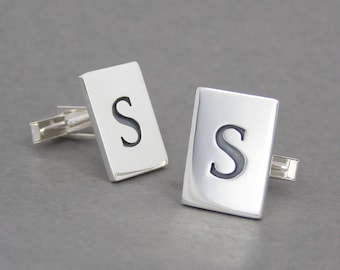 Men's Sterling Silver Custom Monogram Cufflinks ~ One Letter ~ Wedding Party, Groomsmens' Gift