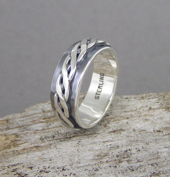 Men's Rustic Braided Sterling Silver Ring ~ Men's Wedding Ring