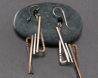 Geometric Modern Silver and Copper Earrings