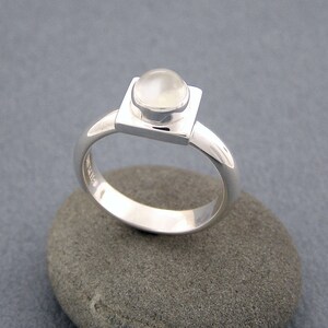 Moonstone and Silver Ring ~ Square Modern Statement  Ring