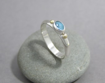 Delicate Blue Topaz Ring ~ Sterling and Gold