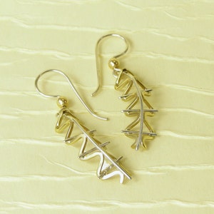 Mod Geometric Earrings, Bronze and Sterling Silver with 14kt Gold Bead image 3