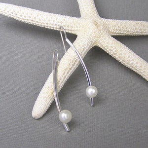 Modernist Pearl Earrings ~ Modern Bridal Earrings ~ Bridesmaid Gift ~ June Birthstone ~ Silver and White Pearls ~  Pearl Dangle Earrings