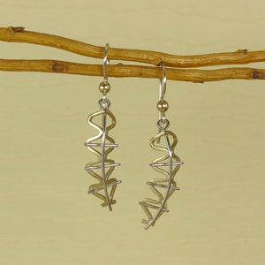 Mod Geometric Earrings, Bronze and Sterling Silver with 14kt Gold Bead image 1