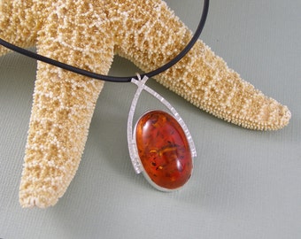 Baltic Amber and Sterling Silver Pendant Necklace