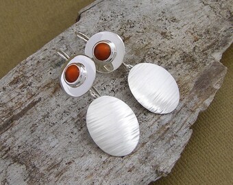 Red Carnelian and Silver Circle Earrings