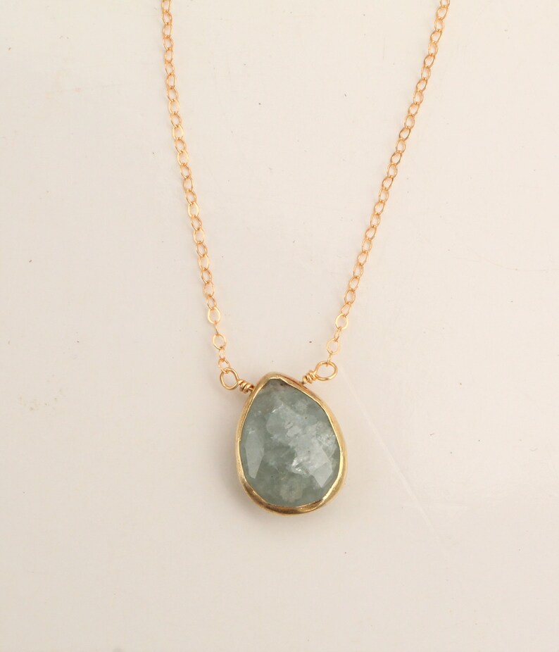 Aquamarine necklace gold tear drop necklace