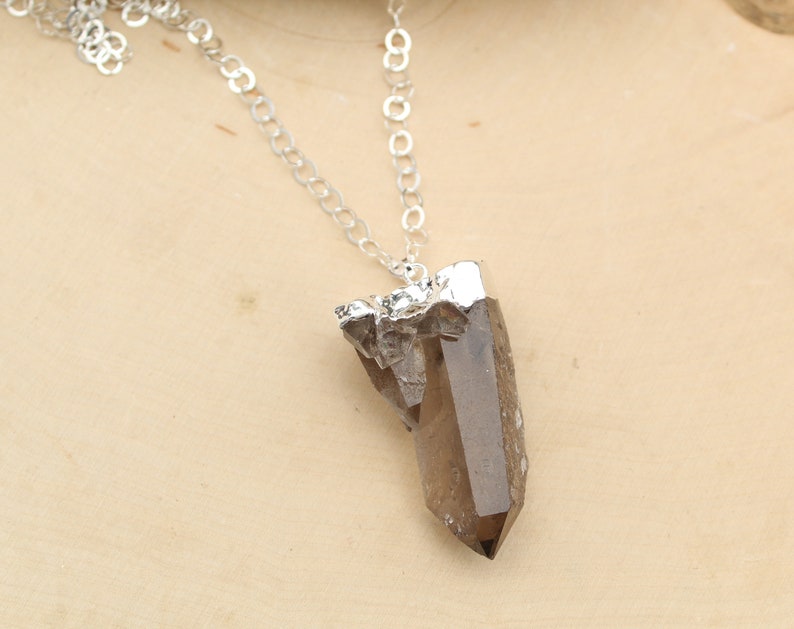 Smoky Quartz crystal sterling silver necklace