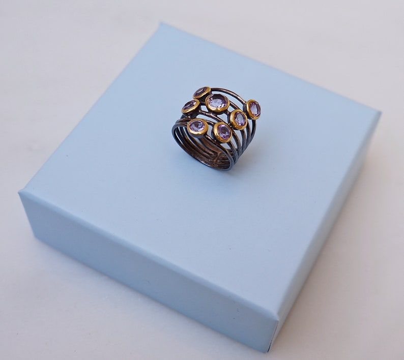 February birthstone oxidized Amethyst ring multistone Amethyst ring Amethyst ring