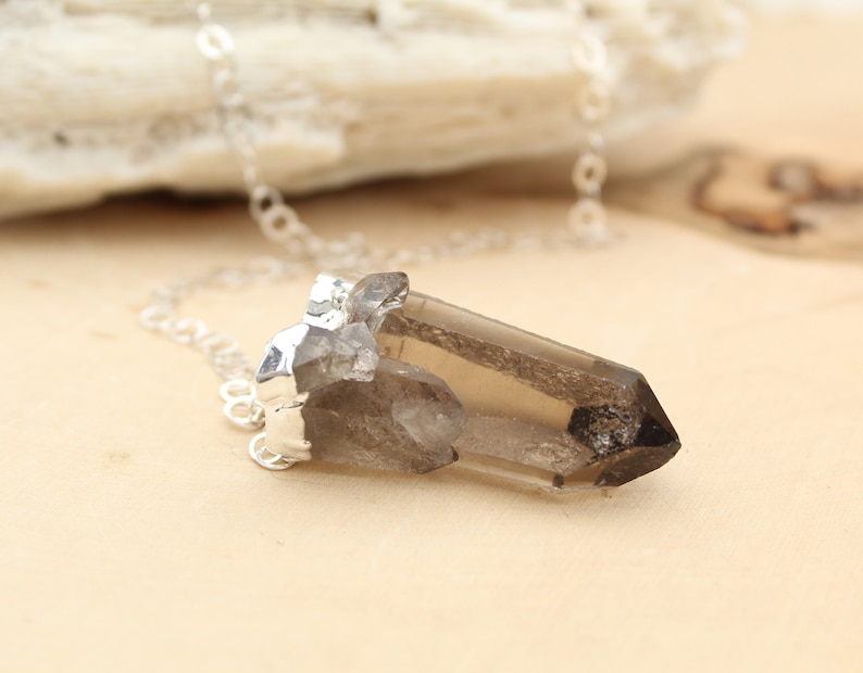 Smoky Quartz crystal sterling silver necklace