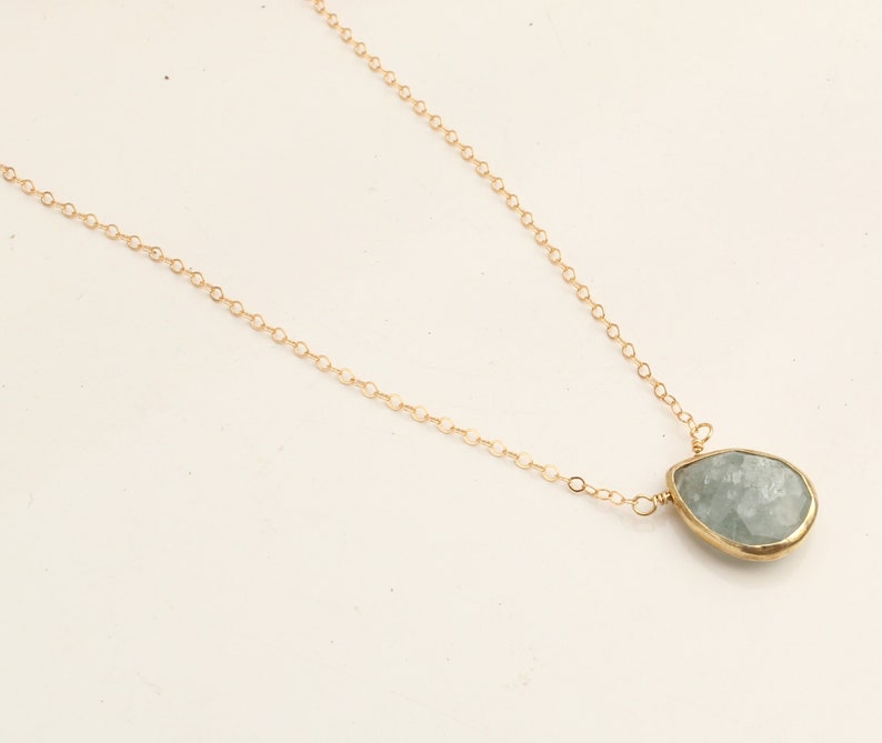 Aquamarine necklace gold tear drop necklace