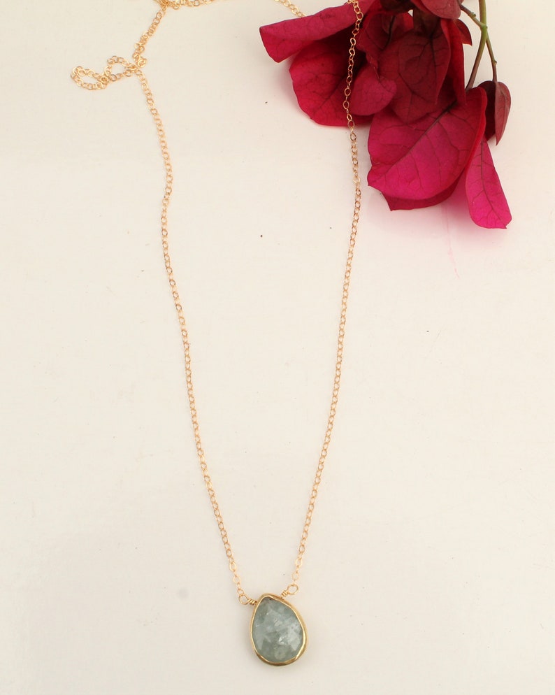 Aquamarine necklace gold tear drop necklace