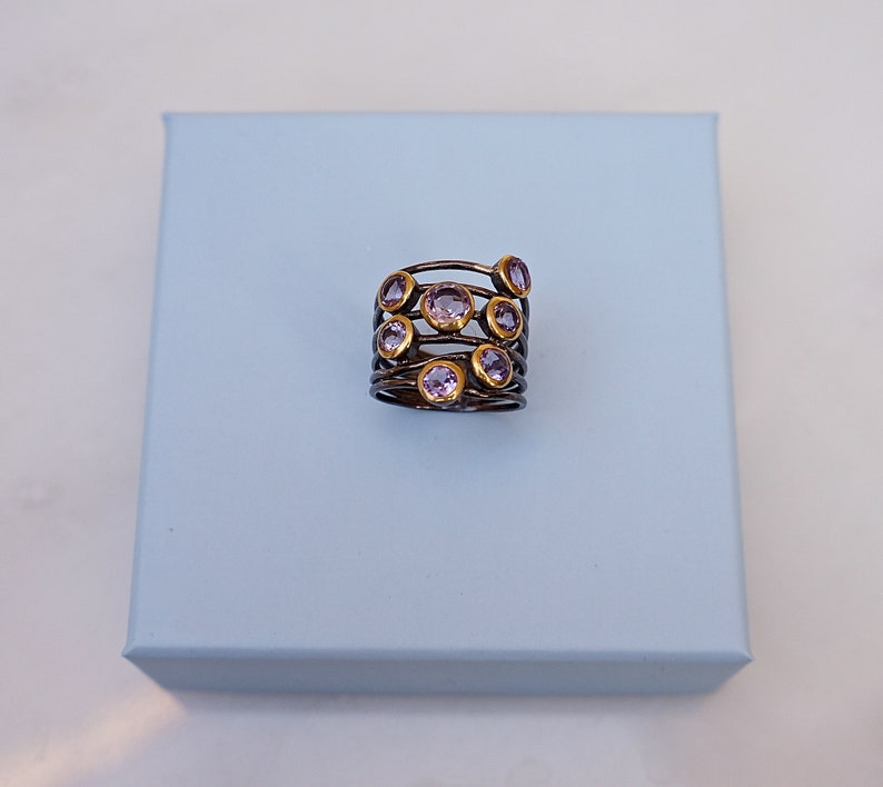February birthstone oxidized Amethyst ring multistone Amethyst ring Amethyst ring