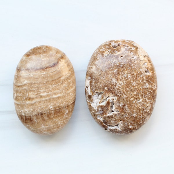 Chocolate calcite palm stone, gallet, meditation stone
