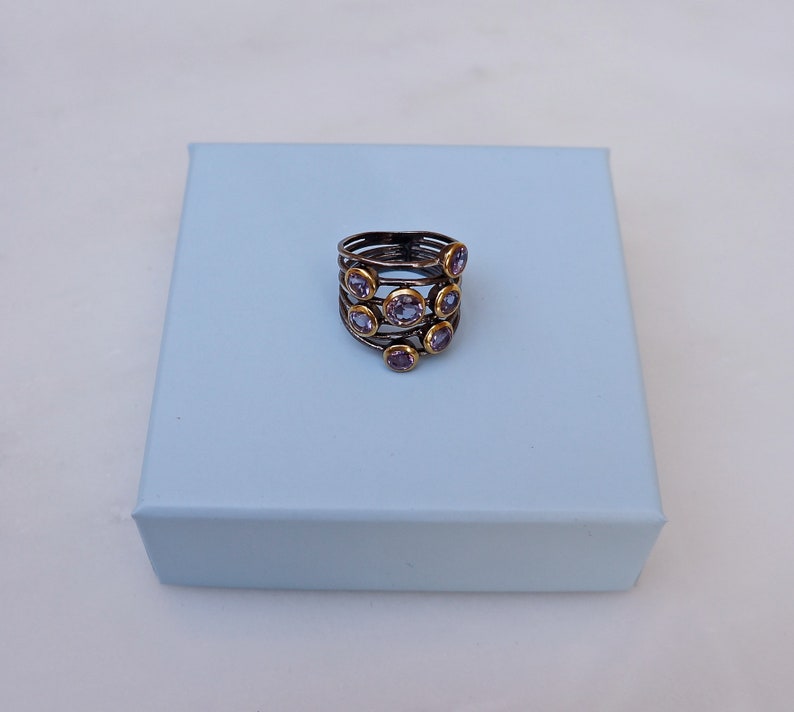 February birthstone oxidized Amethyst ring multistone Amethyst ring Amethyst ring