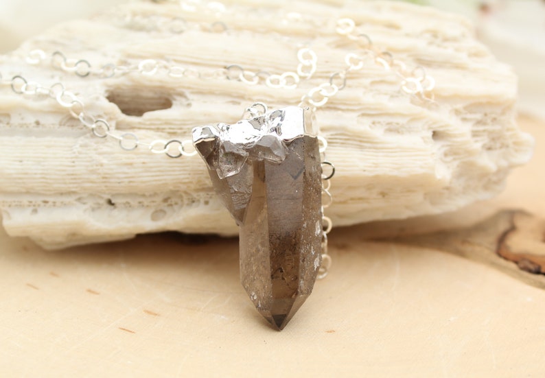 Smoky Quartz crystal sterling silver necklace