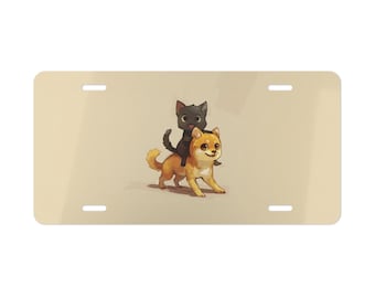 Black Cat Riding Dog Vanity Plate Front of Car Car Decoration Car Accessory License Plate Metal Sign Auto Tag  Vehicle Decoration