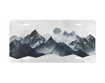 Mountains Vanity Plate Black and White Front of Car Car Decoration Car Accessory License Plate Metal Sign Auto Tag  Birthday Gift