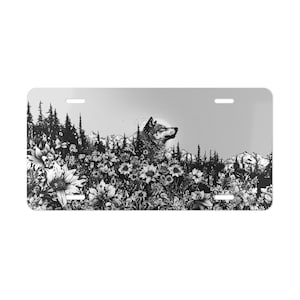 ON SALE, Wolf Black and White Vanity Plate, Front of Car, Car Decoration, Car Accessory, License Plate
