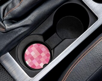 Posavasos para coche de esteatita a cuadros rosas, decoración para coche, regalo de boda, regalo de aniversario, cumpleaños del conductor, decoración interior, regalo de cumpleaños para adolescentes