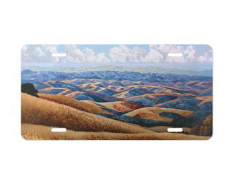 Golden Hills Landschaft Waschtischplatte | Malerisches Nummernschild an der Küste