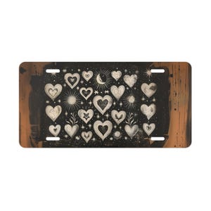 ON SALE, Celestial Heart Vanity Plate Stars Sun Black White Brown, Front of Car, Car Decoration, Car Accessory, License Plate