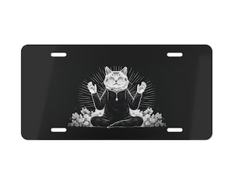 Placa decorativa Yoga Cat, placa de matrícula, placa de metal para la parte delantera del coche, regalo para el conductor. Opción de compra múltiple.