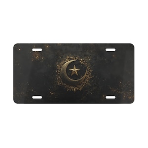 ON SALE, Celestial Moon Star Vanity Plate Gold Black, Front of Car, Car Decoration, Car Accessory, License Plate