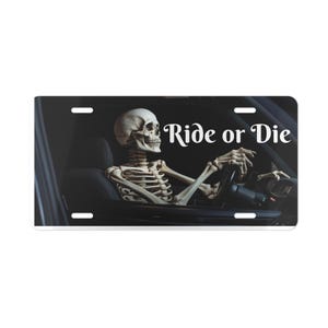 UITVERKOOP, skelet kentekenplaat, Ride or Die, make-upplaat, voorkant auto, schedel, gothic, punk