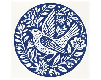 Blue Floral Bird Car Magnet | Round Decorative Magnetic Decal Vehicle Decoration Outdoor/Indoor Square Magnet Durable Car Decor