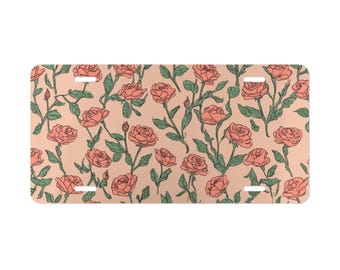 Light Pink Rose Vanity Plate Floral Pattern Nature Theme Car Decor Adult Gift Driver Birthday Gift Christmas Present Sweet 16 Birthday Gift