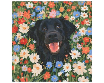 Happy Black Lab in Wildflowers Car Magnet Vehicle Decoration Outdoor/Indoor Square Magnet Durable Car Decor Small Gift Idea Christmas