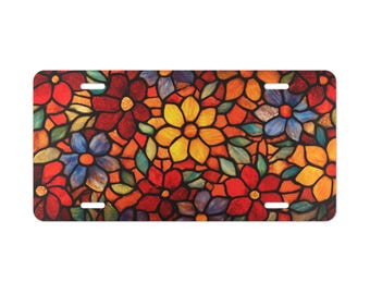 Placa decorativa floral naranja estilo vitral, regalo para mamá, regalo para conductor adolescente, regalo para auto nuevo, decoración para vehículos, opción floral para comprar varias unidades.