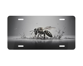 Bee Black White Vanity Plate Front of Car Car Decoration Car Accessory License Plate Metal Sign Auto Tag  Vehicle Decoration